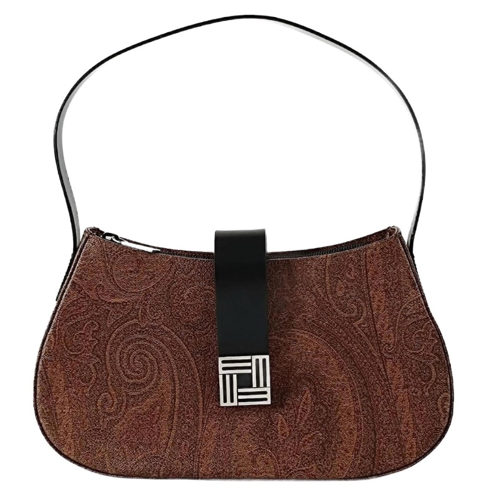 Etro Paisley Canvas and Black Leather Shoulder Bag - Made in Italy